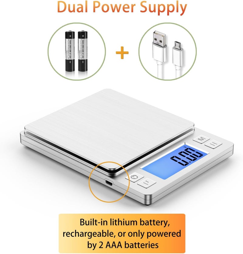 BOMATA 0.01g Small Digital Gram Scale, USB Rechargeable, Upgraded 1kg Jewelry Scale with Larger Display and Hold Function, High Precision, Grams and oz for Herb, Coin, Powder, Gold, Yeast, Kitchen - Image 5
